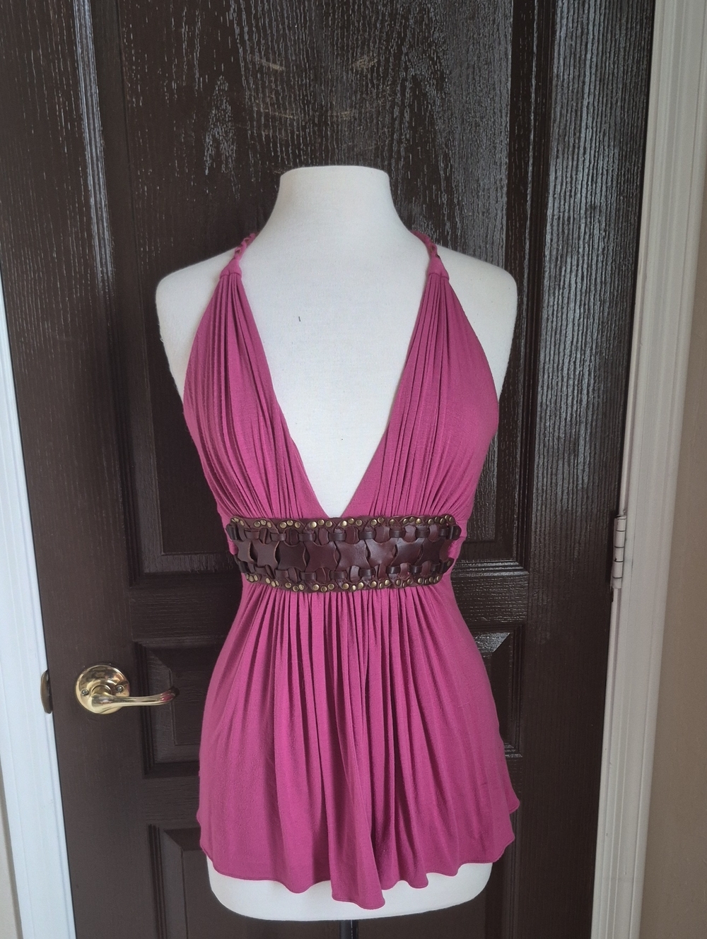 Sky Rose Halter Top with Brown Studded Corset